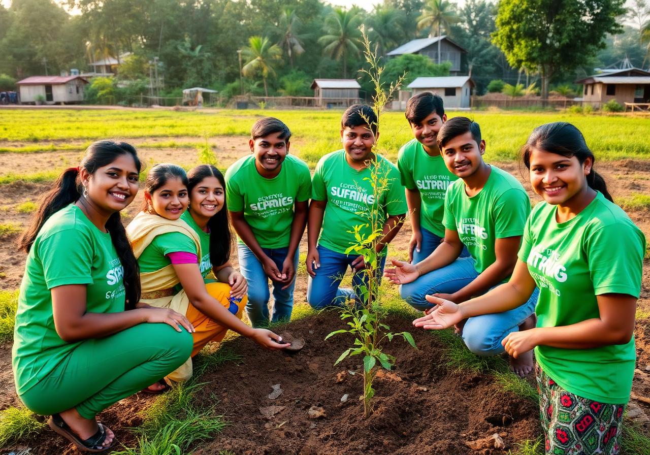 Volunteers planting saplings